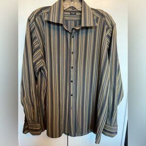 Paul Smith men’s cotton long sleeve button down  striped shirt neck size 17.5